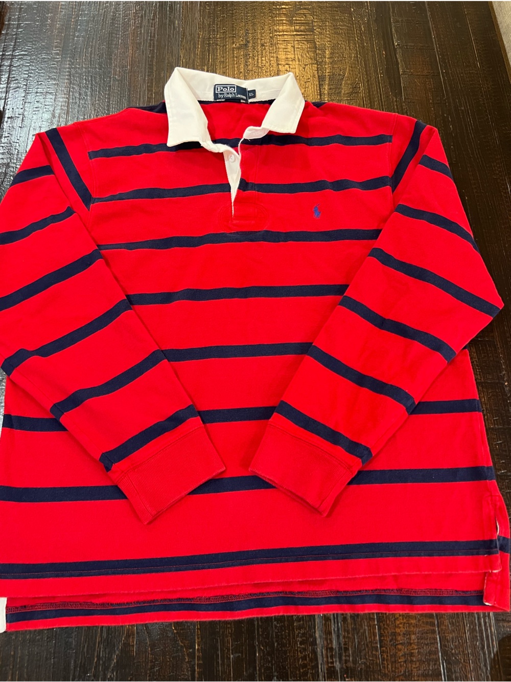 Polo Ralph Lauren Rugby Shirt Mens XL Red Navy Stripe Long Sleeve Pony Preppy